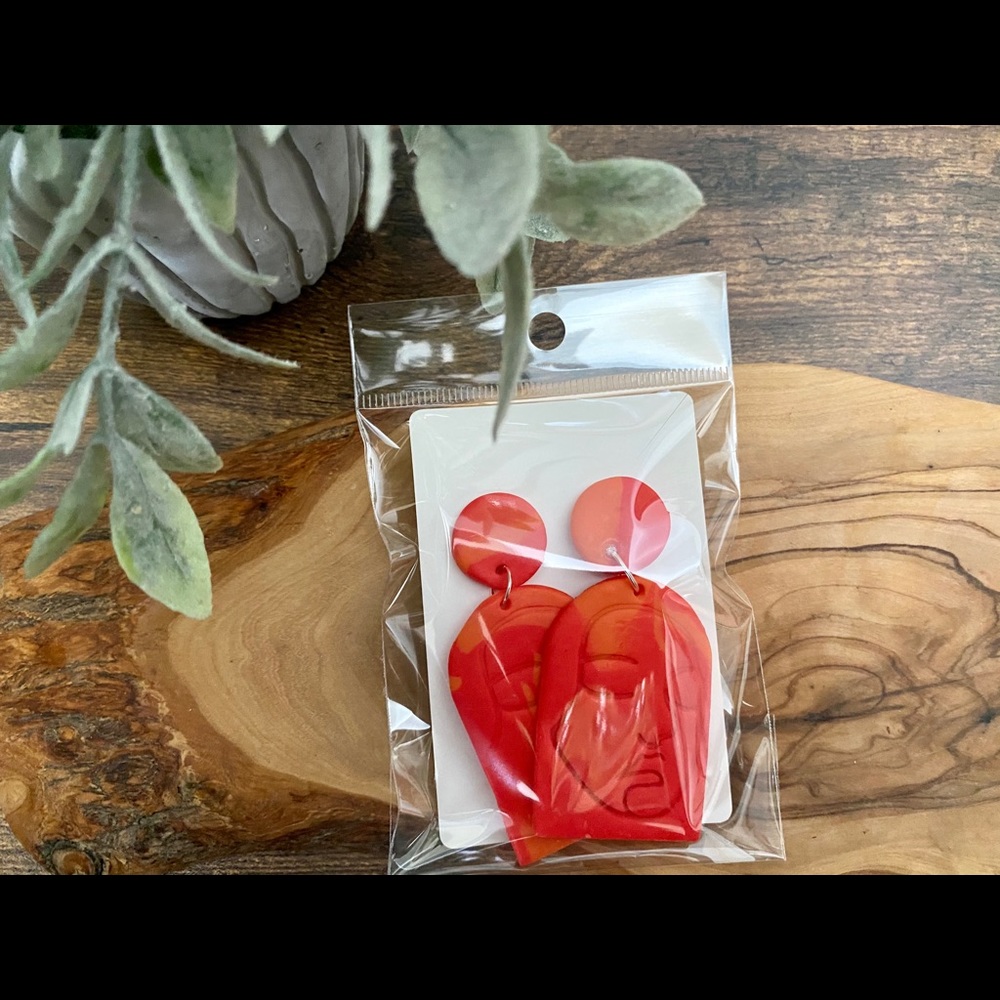 Handmade Abstract Woman’s Face Clay Earrings - Picture 5 of 11